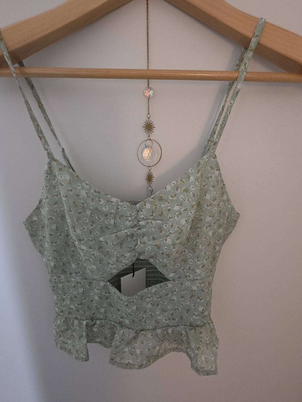 Promesa NWT Sage Green Floral Cutout Peplum Cami Top Size Small